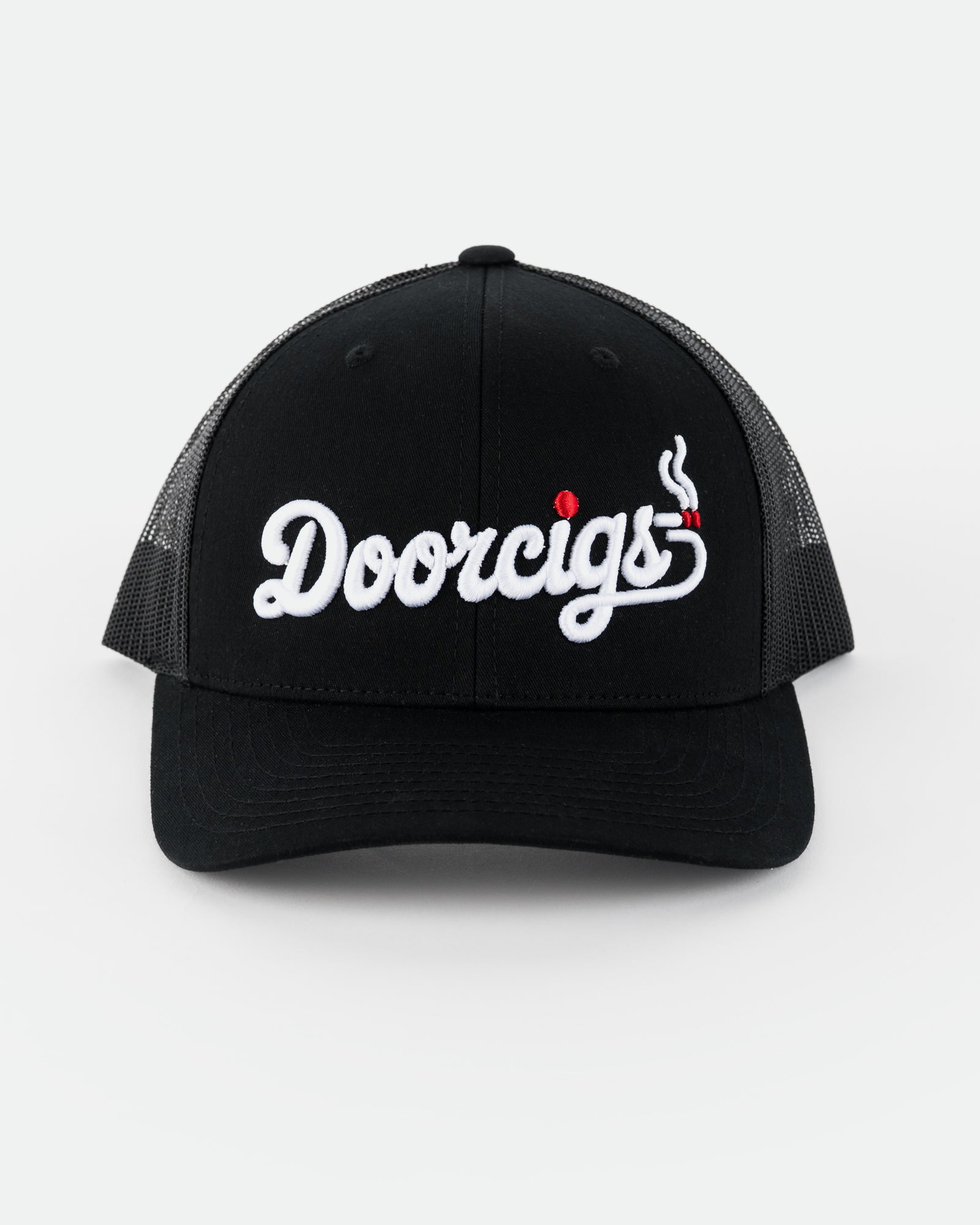 Product photo of modern luxury streetwear hat by Doorcigs on white backdrop.